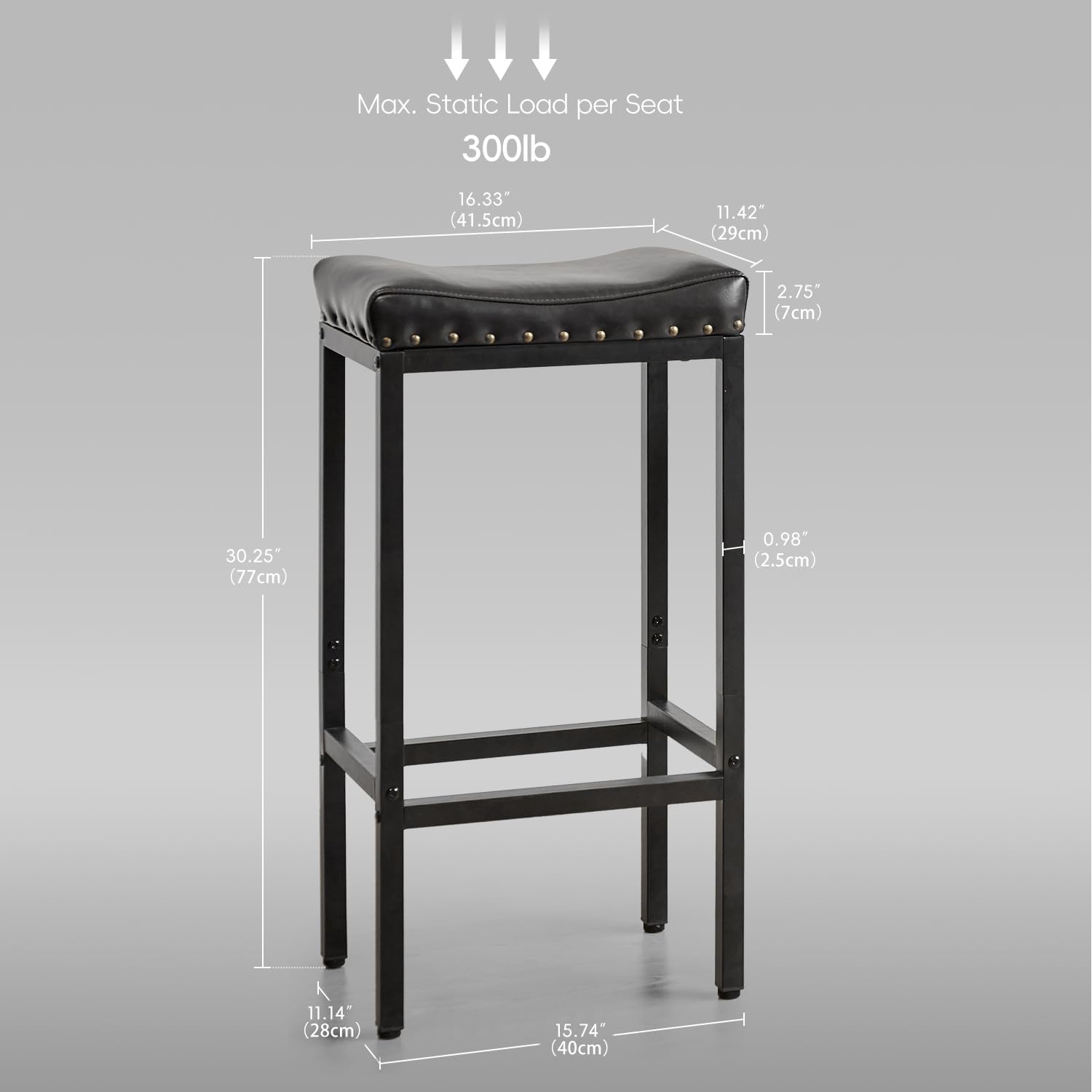 2 Pack Nailhead Faux Leather Counter Height Bar Stools