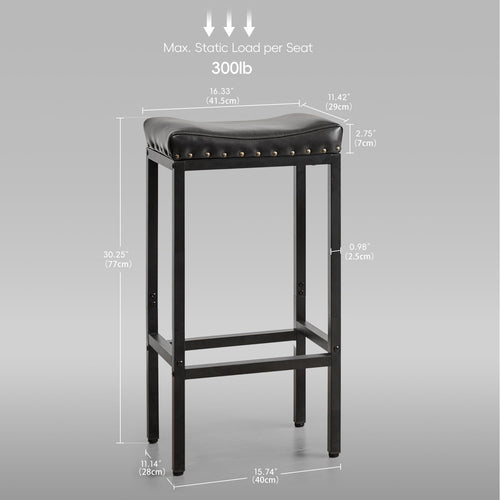 2 Pack Nailhead Faux Leather Counter Height Bar Stools