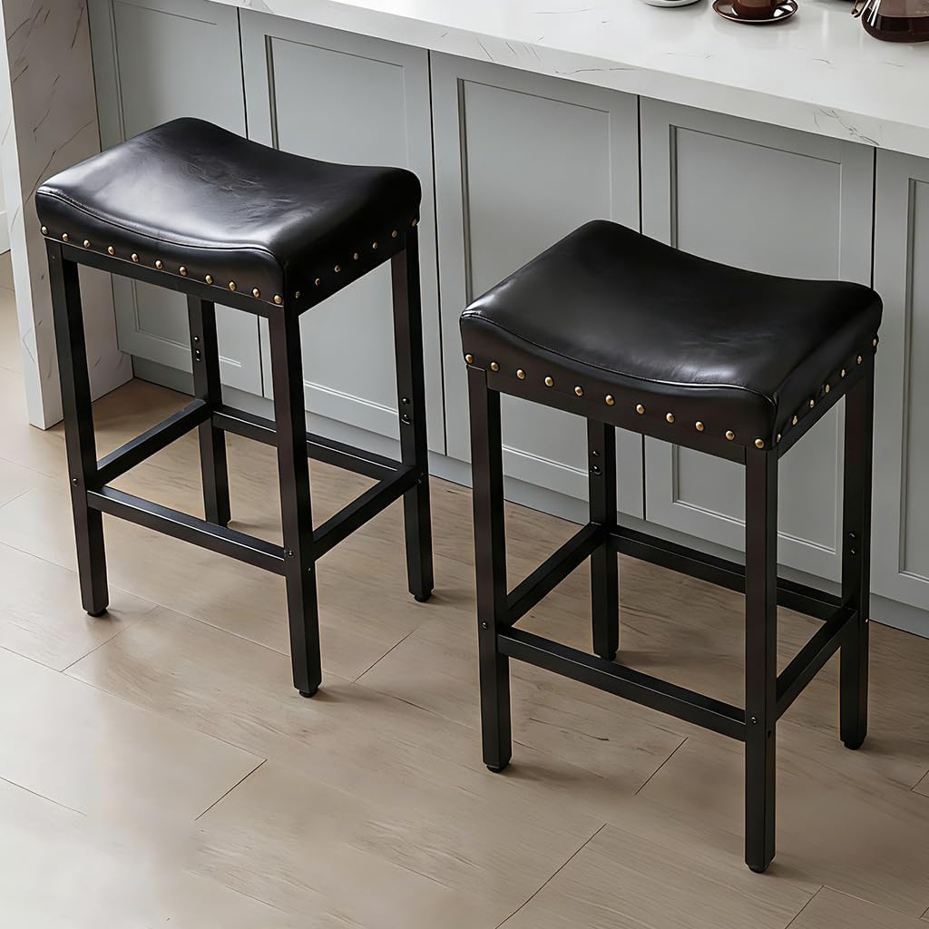 2 Pack Nailhead Faux Leather Counter Height Bar Stools