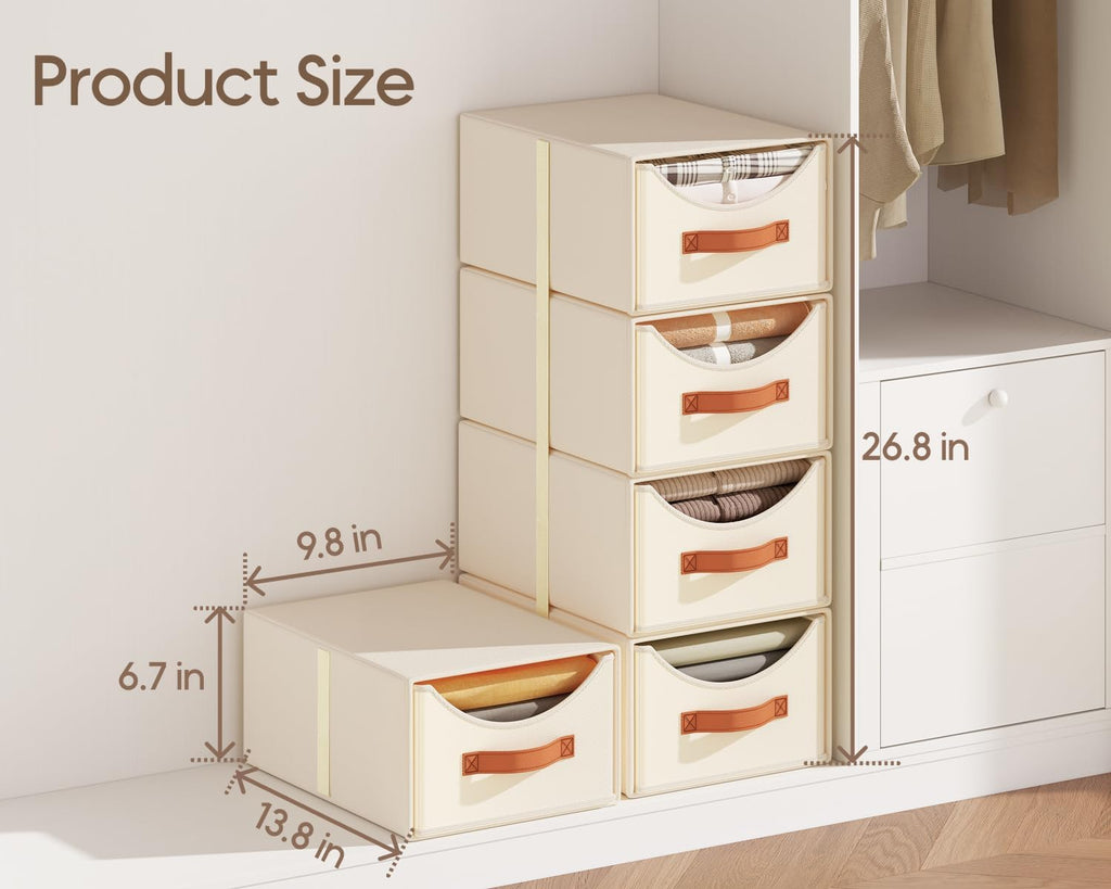 4 Pack Beige Stackable Pull Out Fabric Storage Drawers