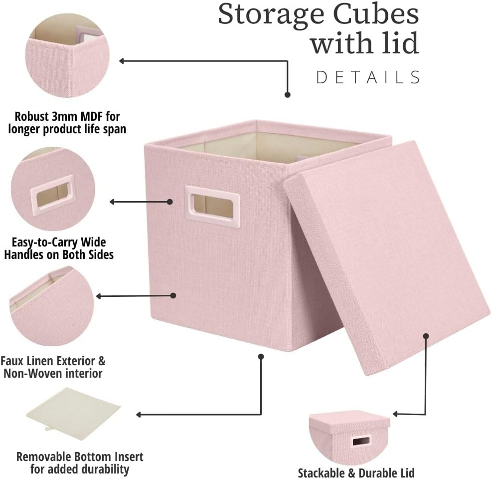 3 Pack Pink Lidded Collapsible Fabric Storage Cubes
