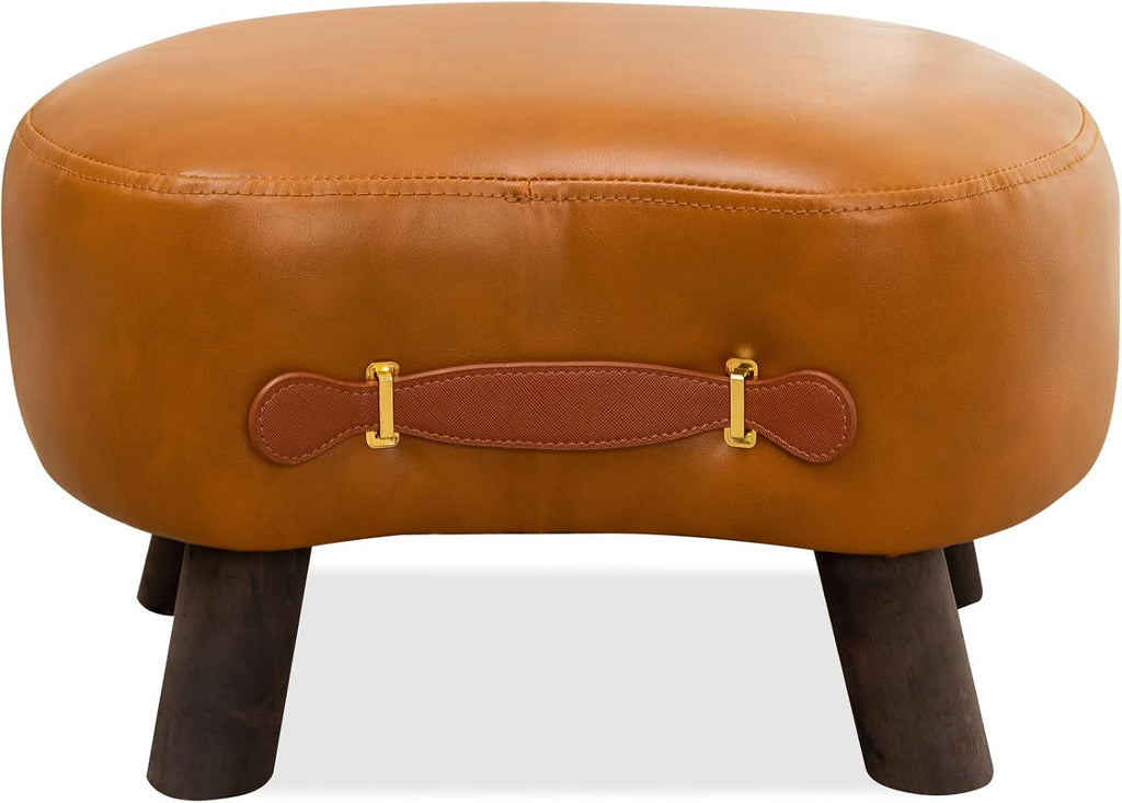 Whisky Brown Velvet Curved Wooden Leg Foot Stool