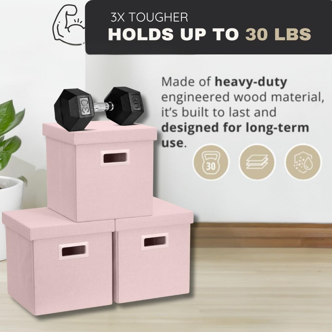 3 Pack Pink Lidded Collapsible Fabric Storage Cubes