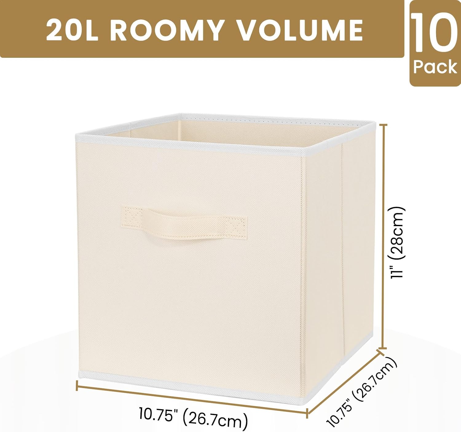 10 Pack Beige Dual Handle Collapsible Fabric Storage Cubes