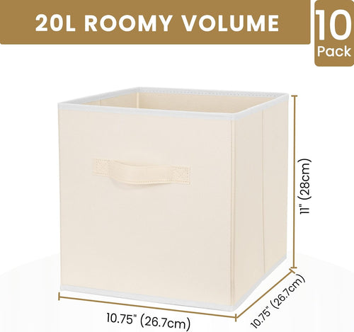 10 Pack Beige Dual Handle Collapsible Fabric Storage Cubes