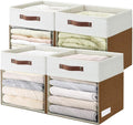 4 Pack Brown White Linen Storage Cubes With Clear Window
