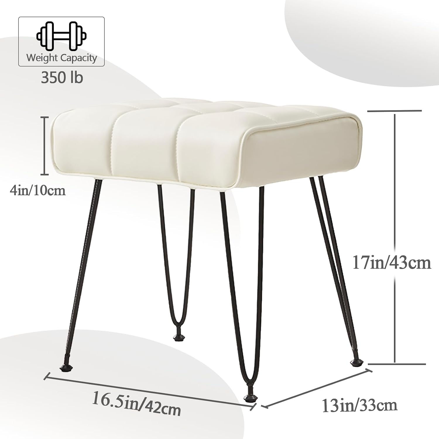 Cream White PU Leather Metal Leg Vanity Stool