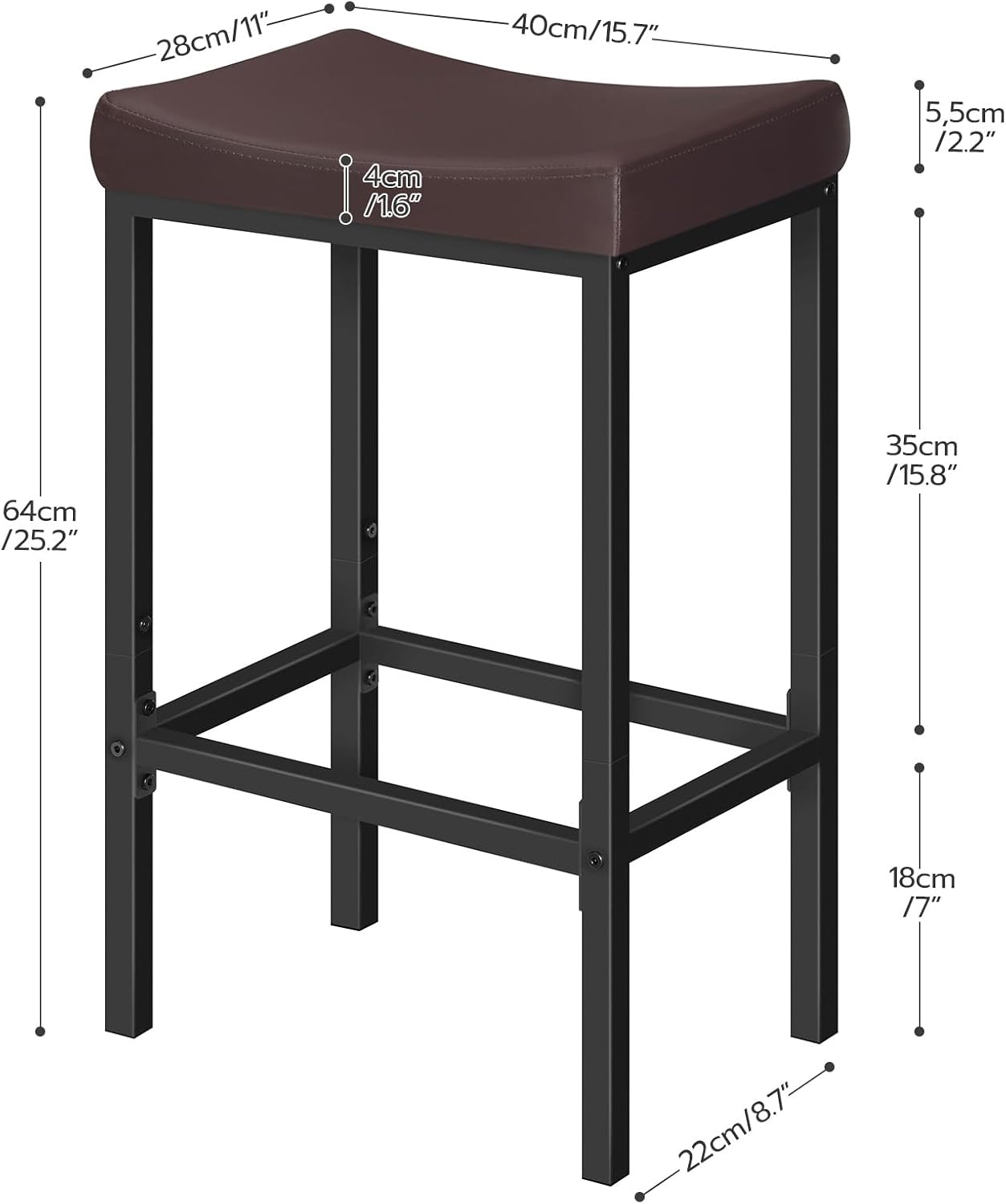 2 Pack Curved Saddle Counter Bar Stools