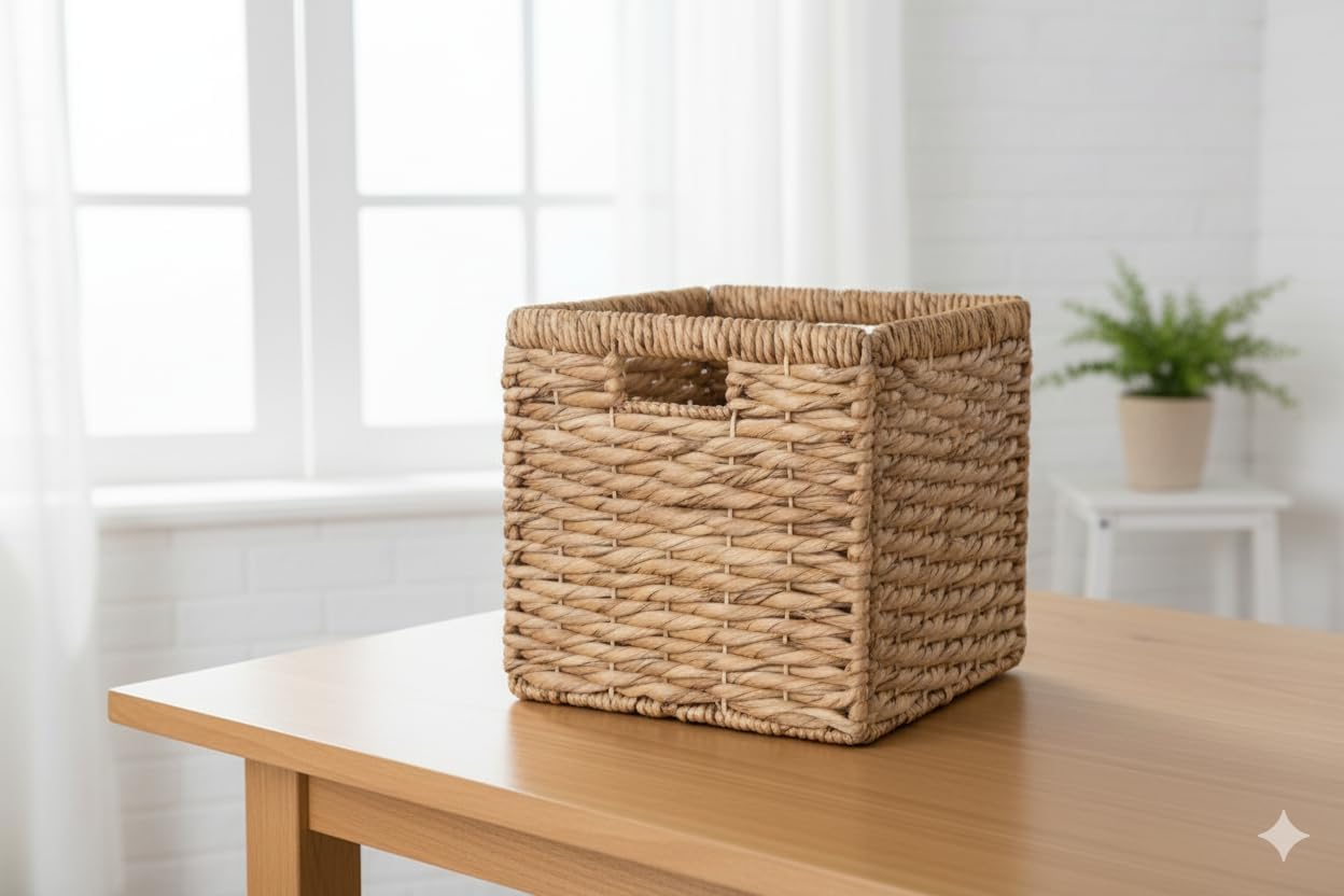 2 Pack Water Hyacinth Wicker Storage Cubes