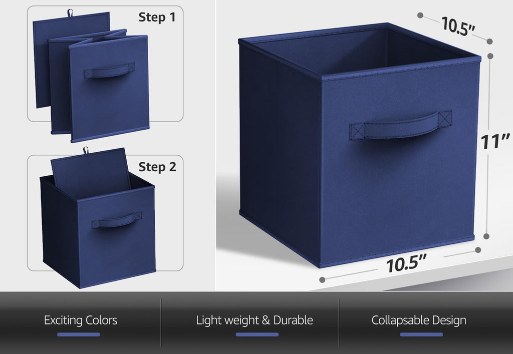 6 Pack Navy Blue Collapsible Fabric Storage Cubes