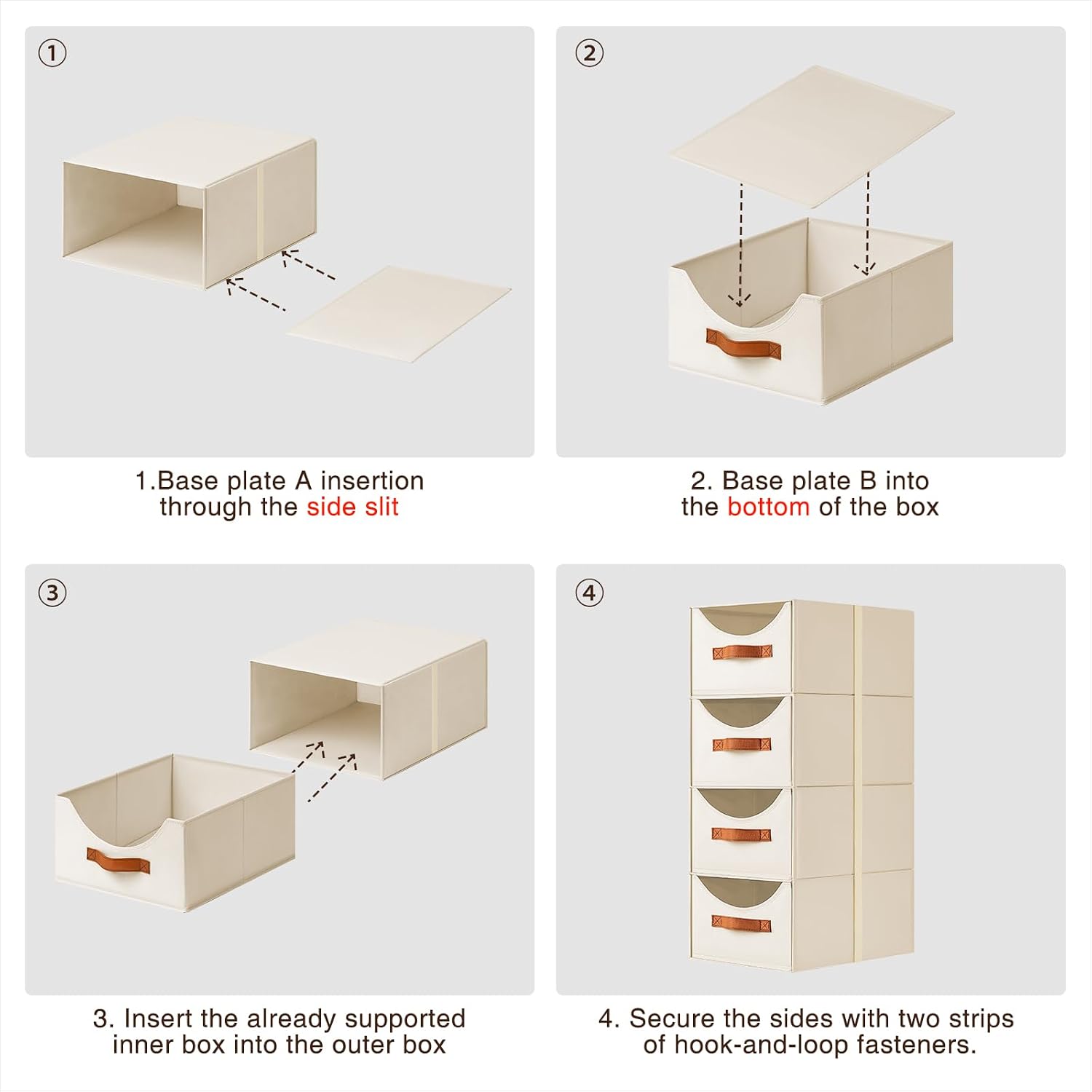 4 Pack Beige Stackable Pull Out Fabric Storage Drawers