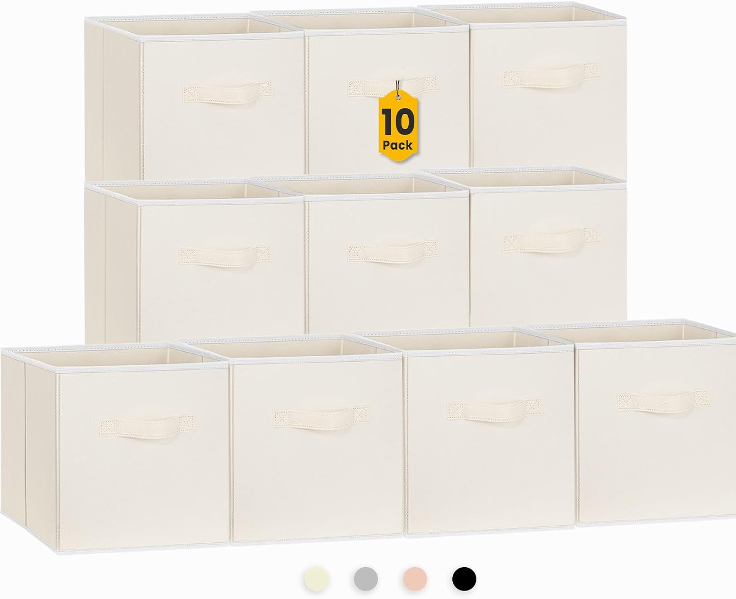 10 Pack Beige Dual Handle Collapsible Fabric Storage Cubes