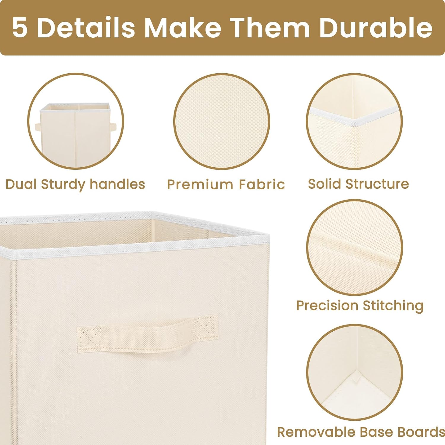 10 Pack Beige Dual Handle Collapsible Fabric Storage Cubes