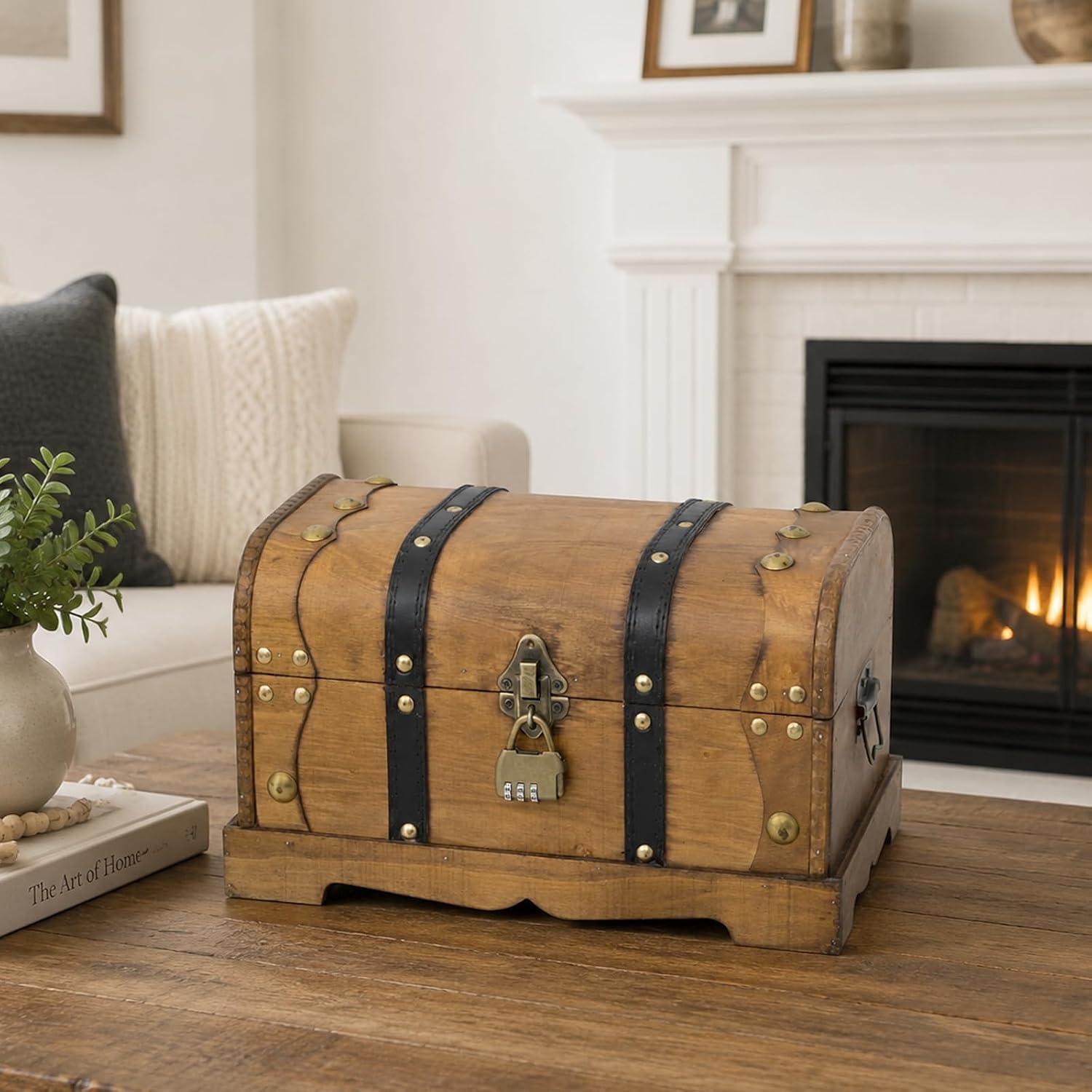 Brown Vintage Lockable Wooden Treasure Chest