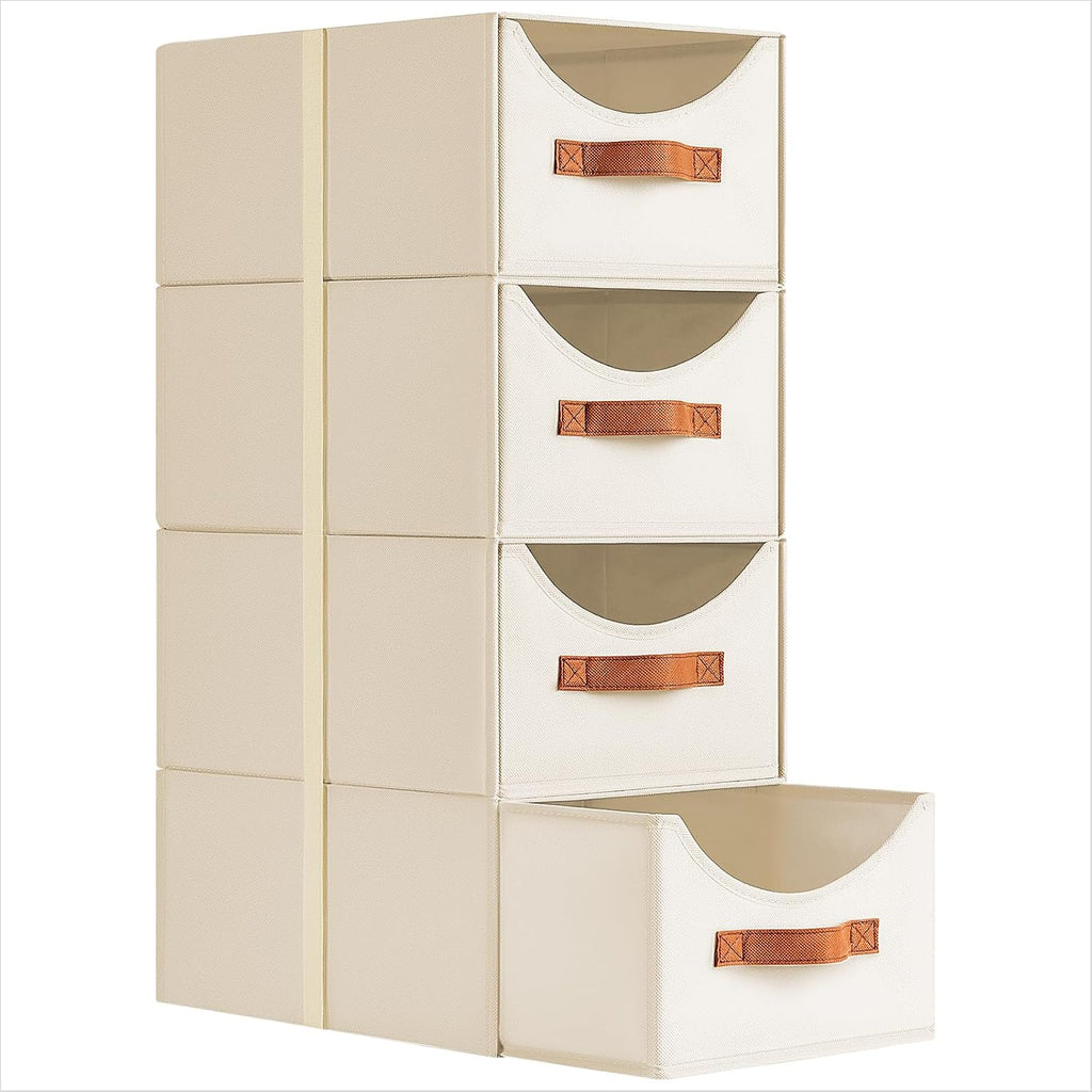 4 Pack Beige Stackable Pull Out Fabric Storage Drawers