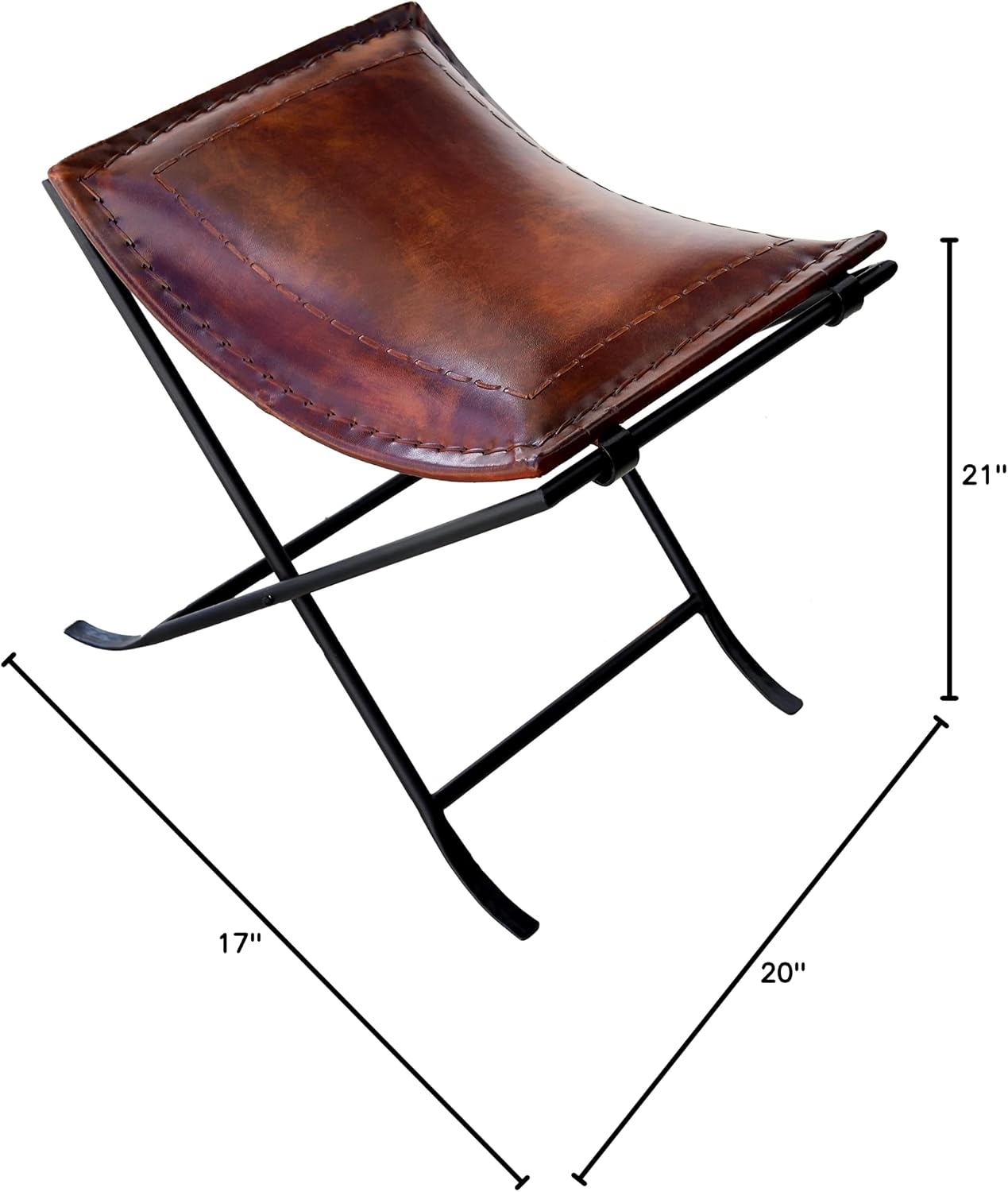 Brown Stitched Classical Leather Stool Bench