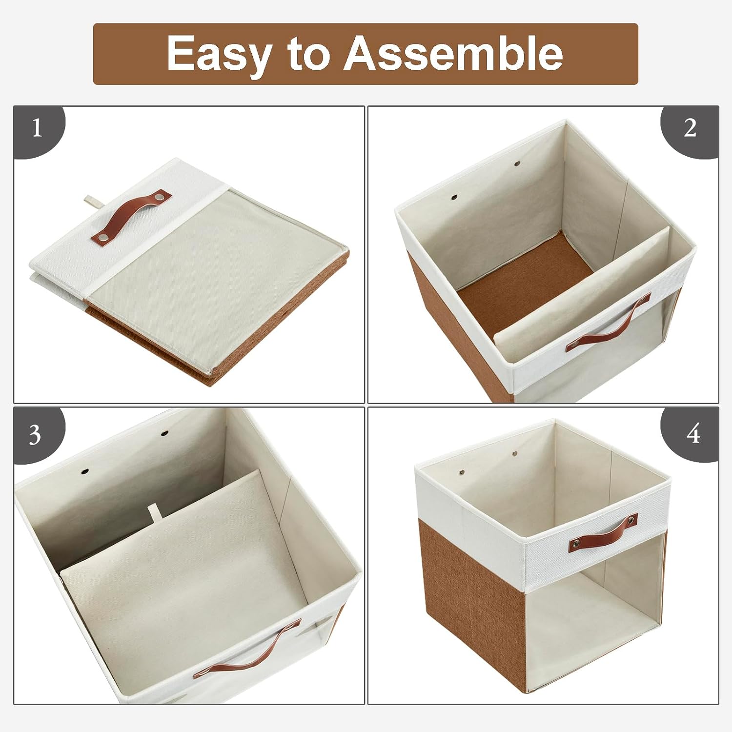 4 Pack Brown White Linen Storage Cubes With Clear Window