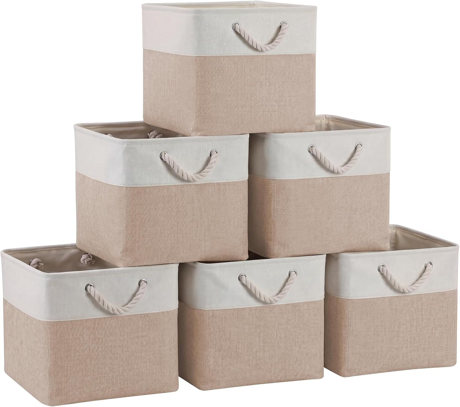 6 Pack White & Beige Collapsible Fabric Storage Cubes