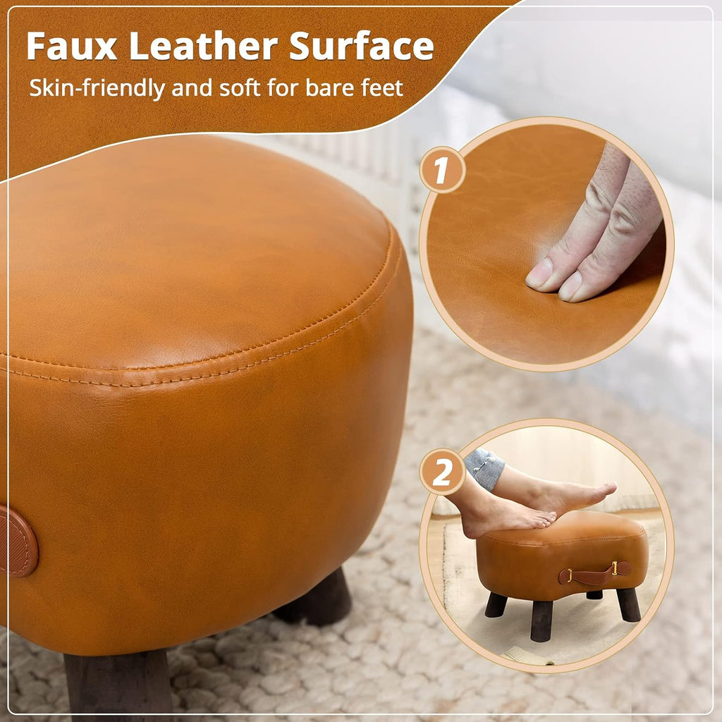 Whisky Brown Velvet Curved Wooden Leg Foot Stool