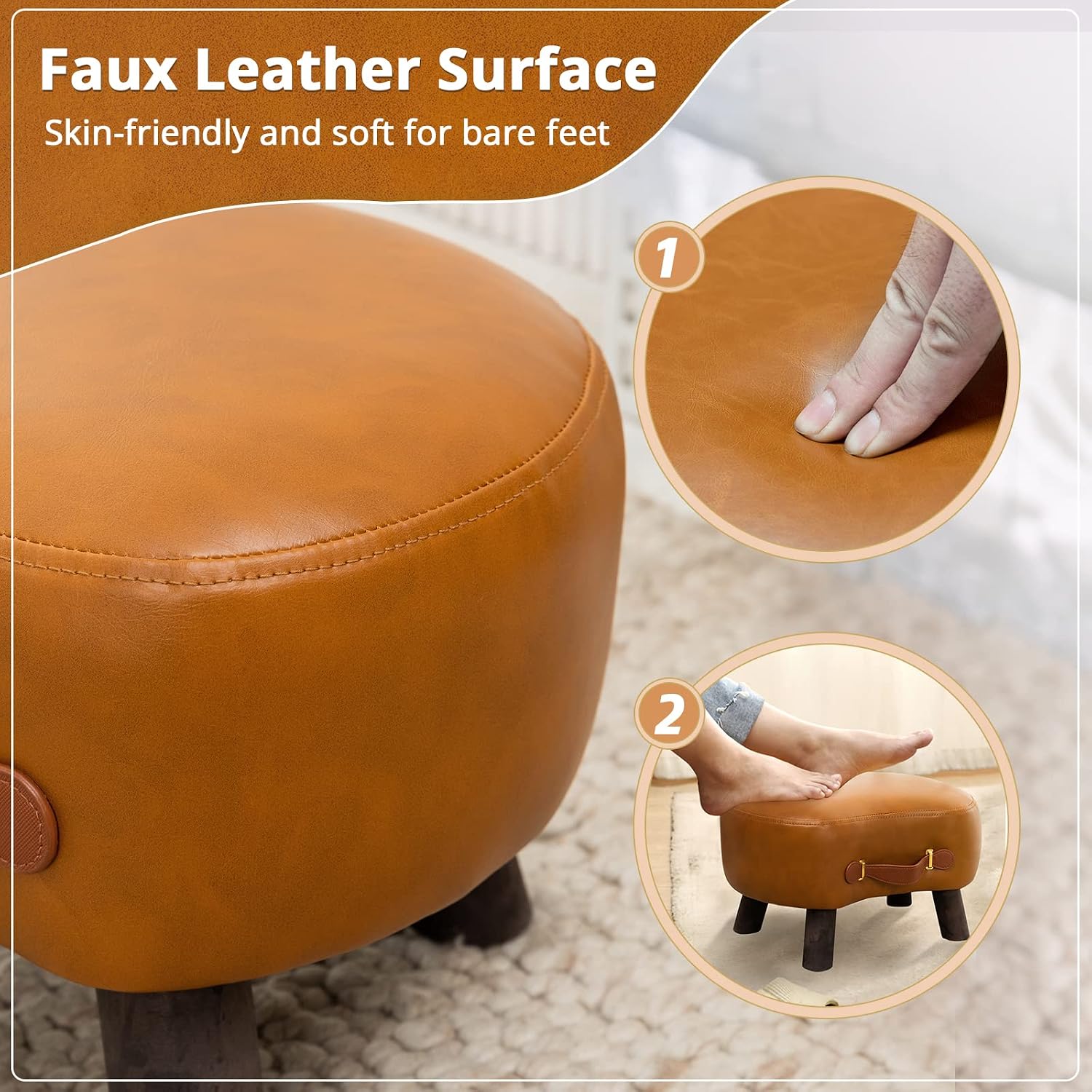 Whisky Brown Velvet Curved Wooden Leg Foot Stool
