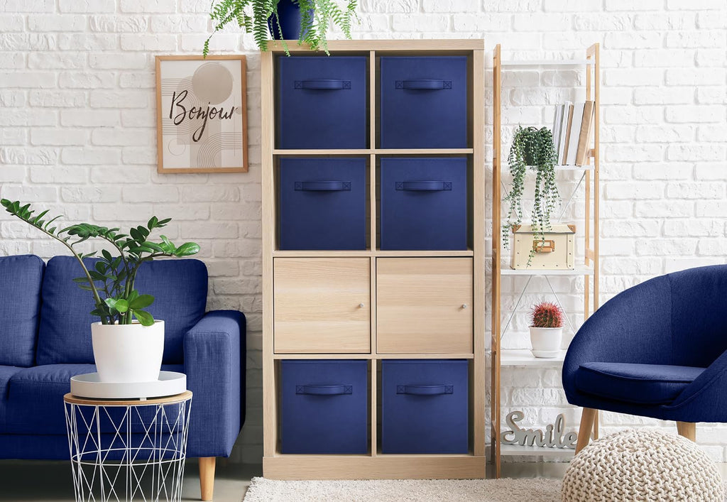 6 Pack Navy Blue Collapsible Fabric Storage Cubes