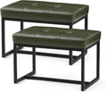 2 Pack Green PU Leather Metal Frame Vanity Ottoman Stools