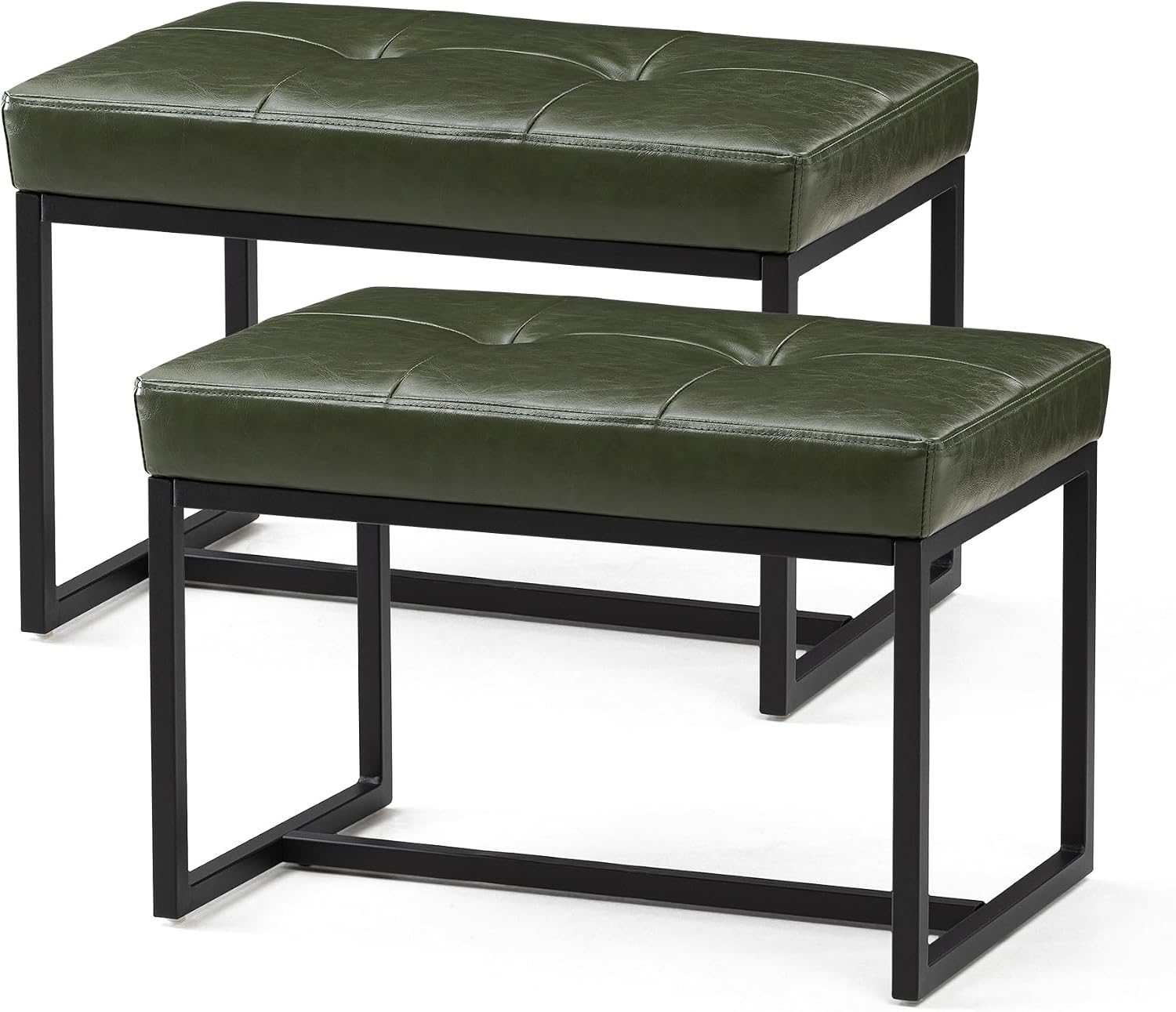 2 Pack Green PU Leather Metal Frame Vanity Ottoman Stools