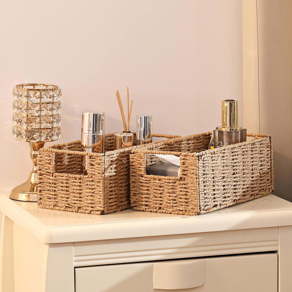 2 Pack Natural Paper Rope Wicker Cube Storage Baskets