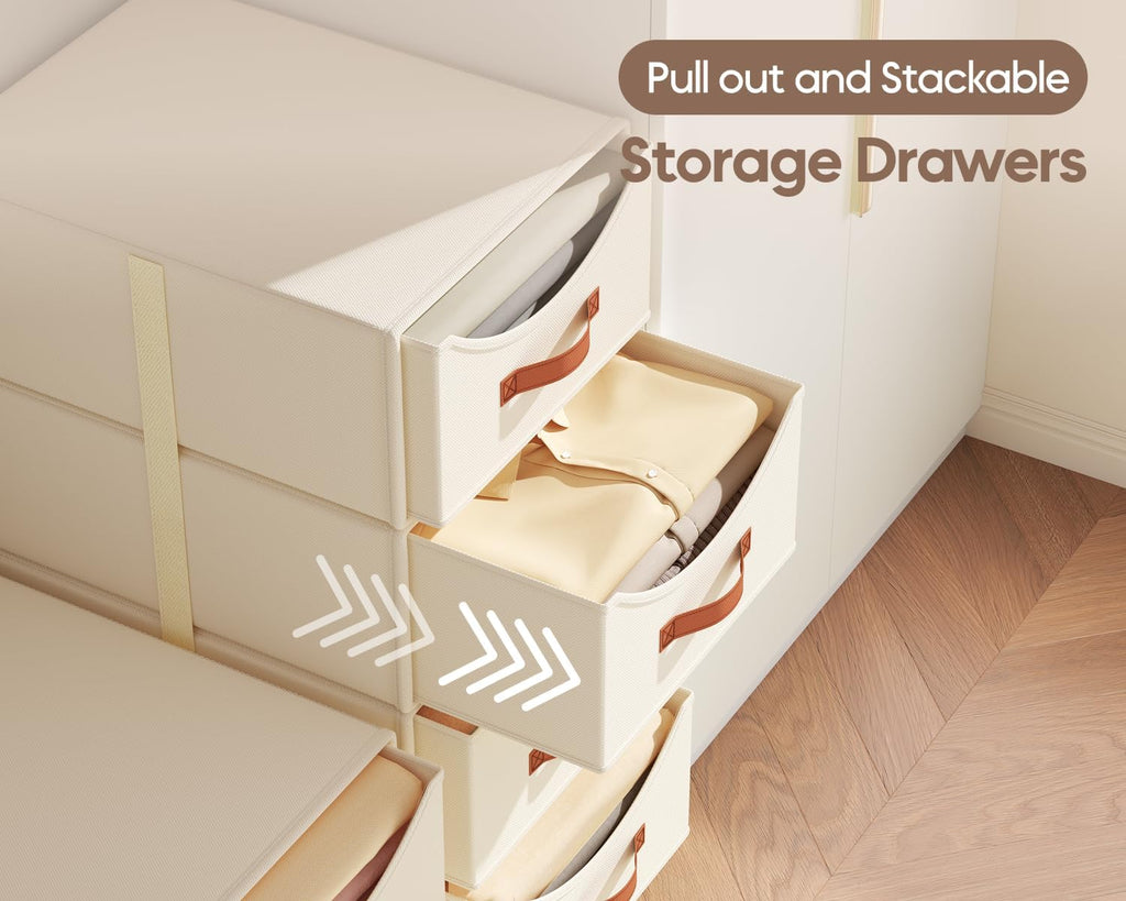4 Pack Beige Stackable Pull Out Fabric Storage Drawers
