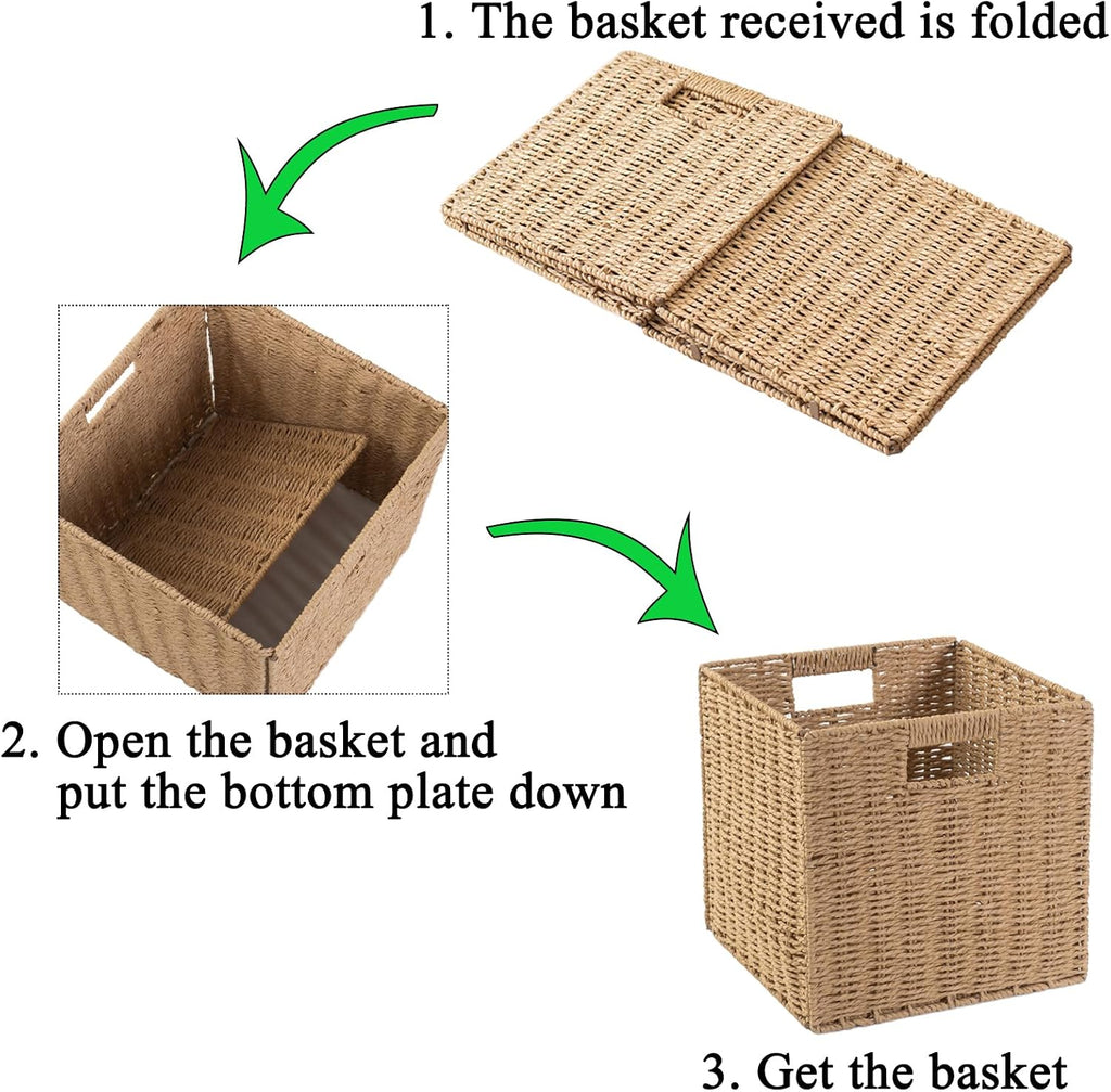 4 Pack Paper Woven Cube Storage Baskets