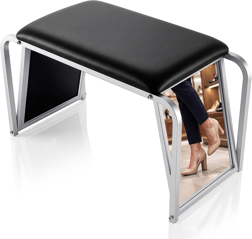 PU Leather Padded Shoe Fitting Bench With Dual Mirrors