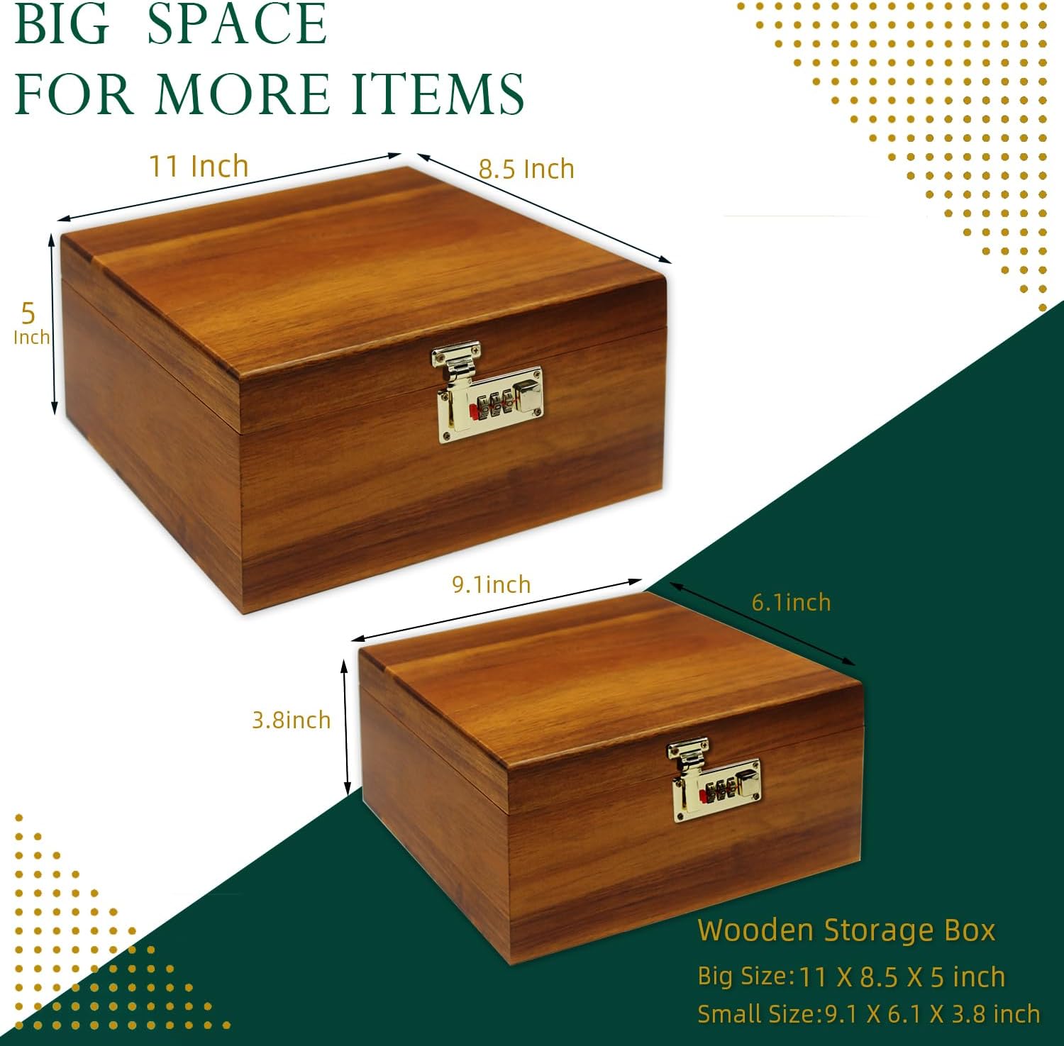 2 Pack Large Acacia Wooden Lockable Keepsake Boxes