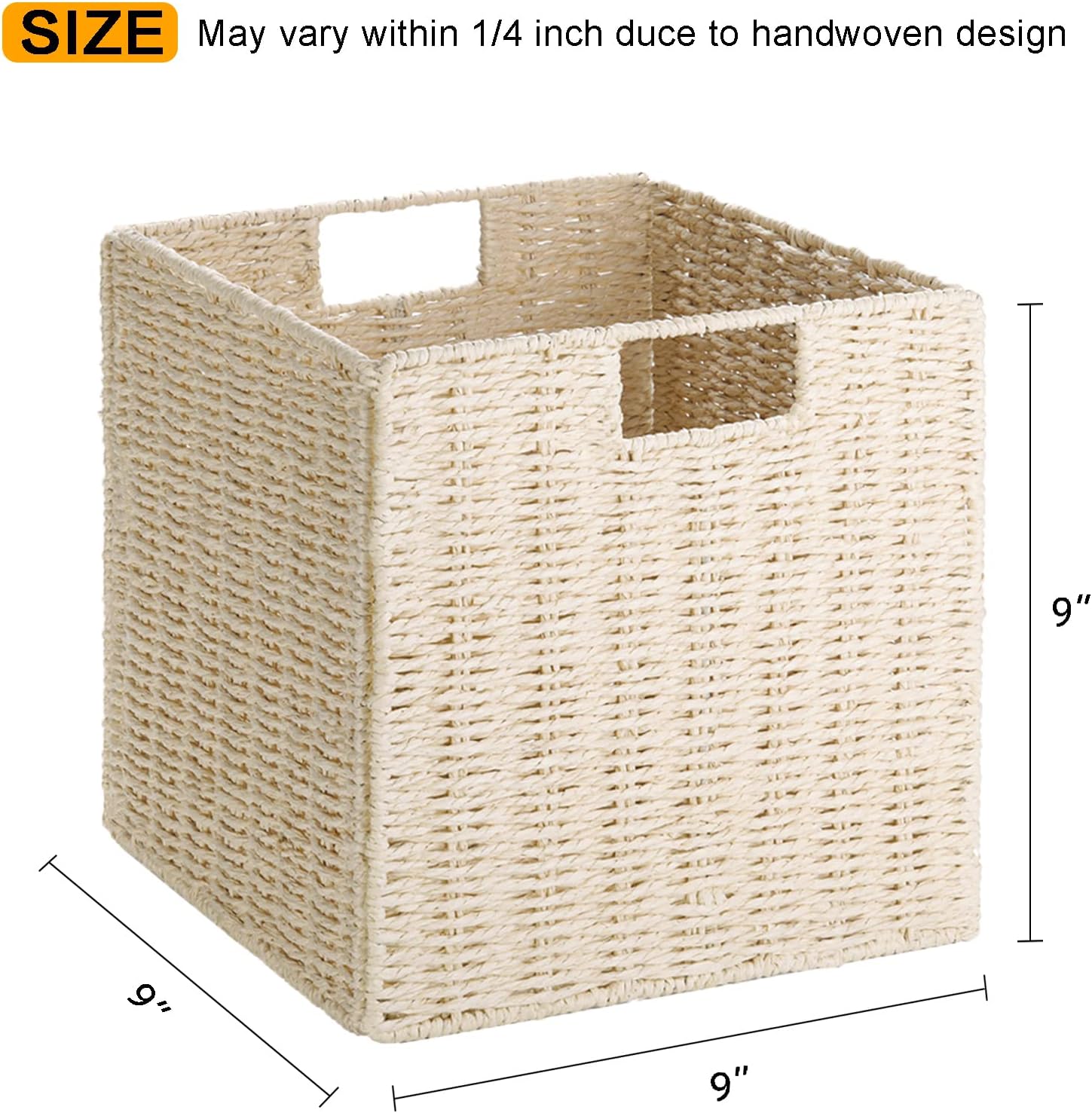 2 Pack Beige Foldable Wicker Cube Storage Baskets
