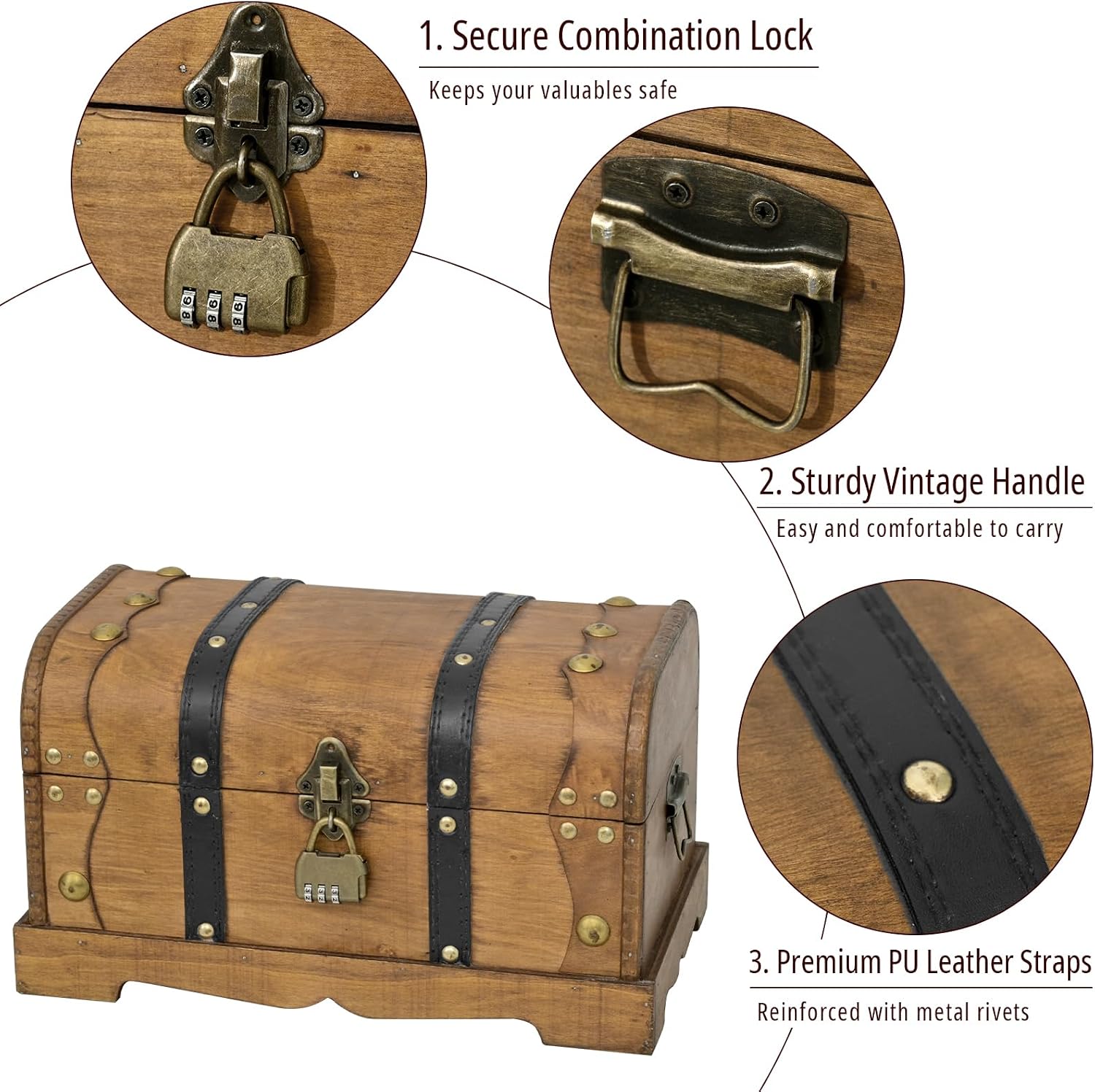 Brown Vintage Lockable Wooden Treasure Chest