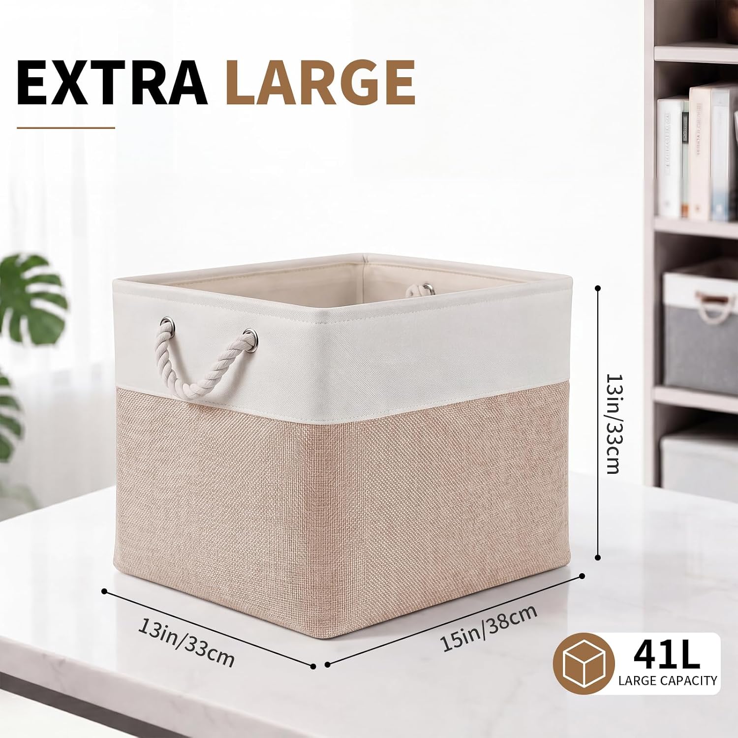 6 Pack White & Beige Collapsible Fabric Storage Cubes