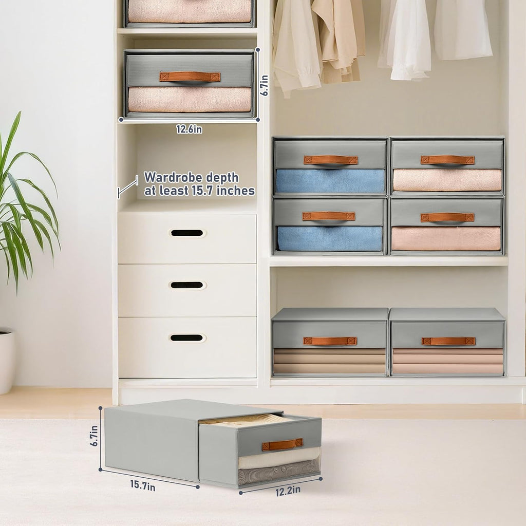 4 Pack Grey Stackable Fabric Storage Drawers With Clear Window