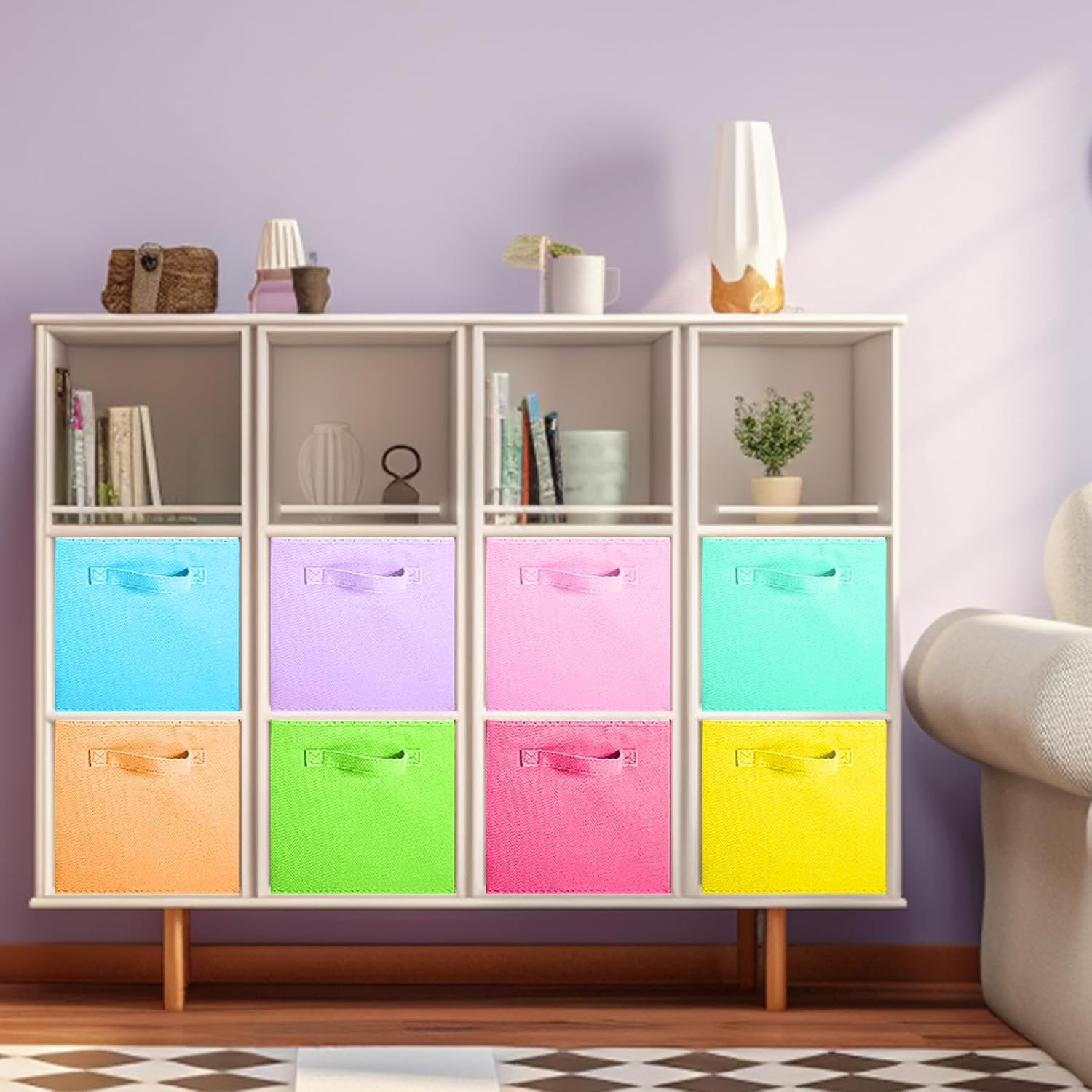 8 Pack Mixed Color Foldable Fabric Storage Cubes