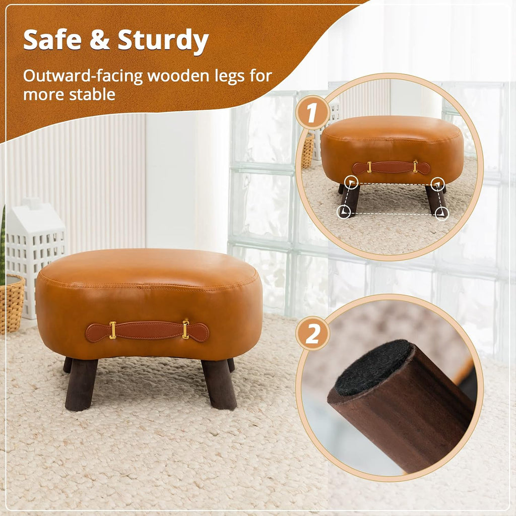 Whisky Brown Velvet Curved Wooden Leg Foot Stool