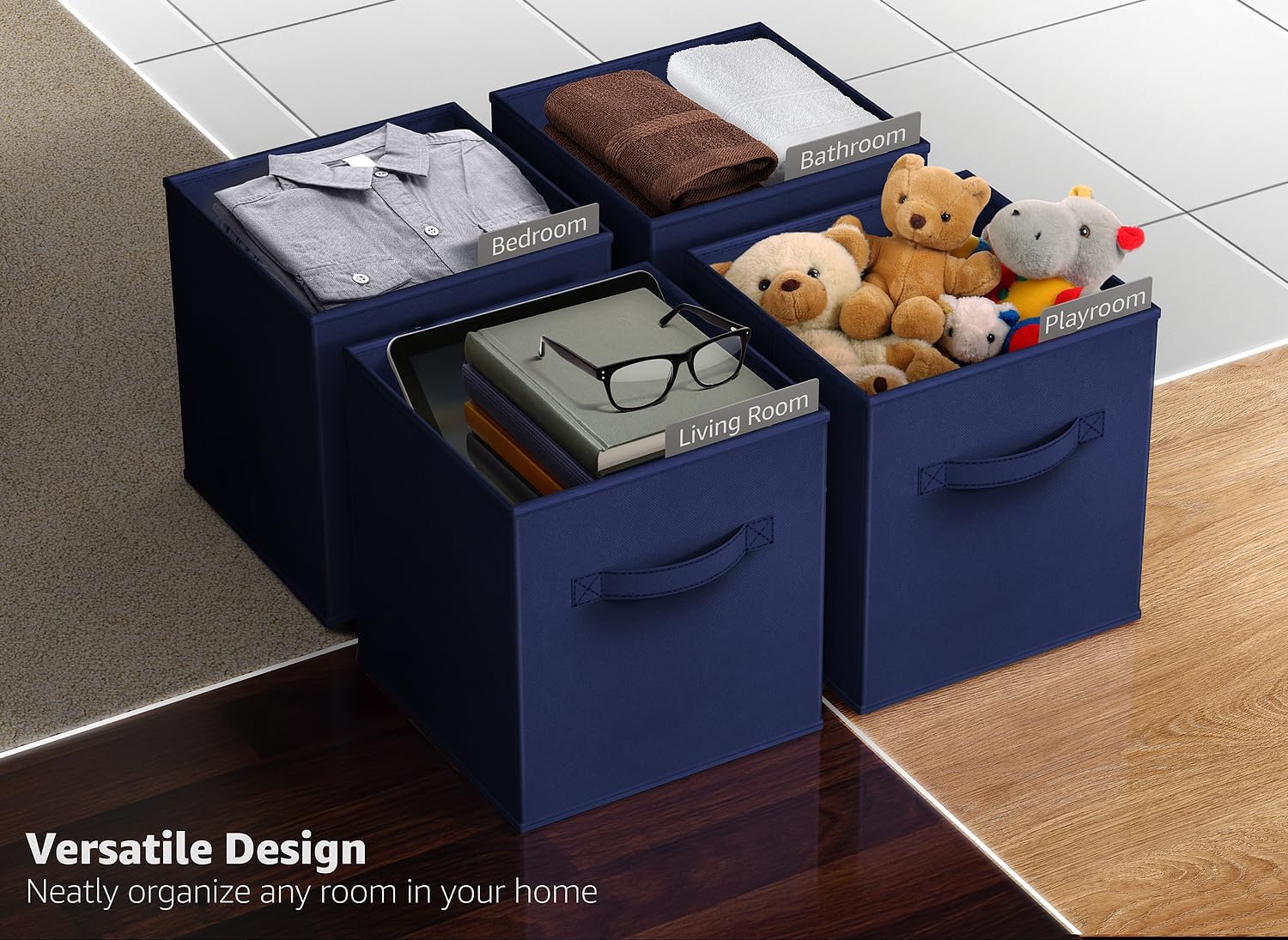 6 Pack Navy Blue Collapsible Fabric Storage Cubes