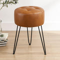 Brown Tufted Metal Leg Faux Leather Vanity Stool