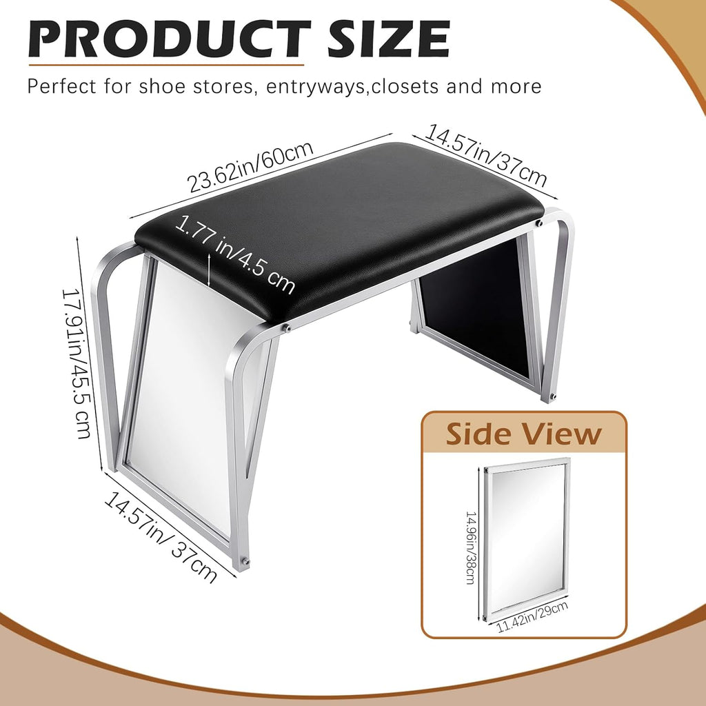 PU Leather Padded Shoe Fitting Bench With Dual Mirrors