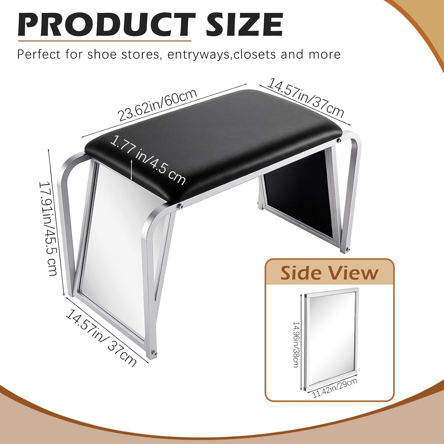 PU Leather Padded Shoe Fitting Bench With Dual Mirrors