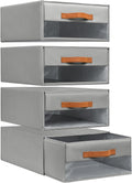 4 Pack Grey Stackable Fabric Storage Drawers With Clear Window