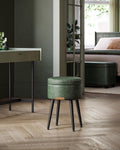 Forest Green Round Stitched Faux Leather Storage Ottoman