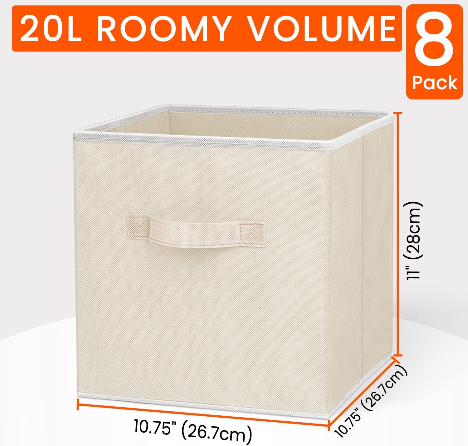 8 Pack Beige Heavy Duty Collapsible Fabric Storage Cubes