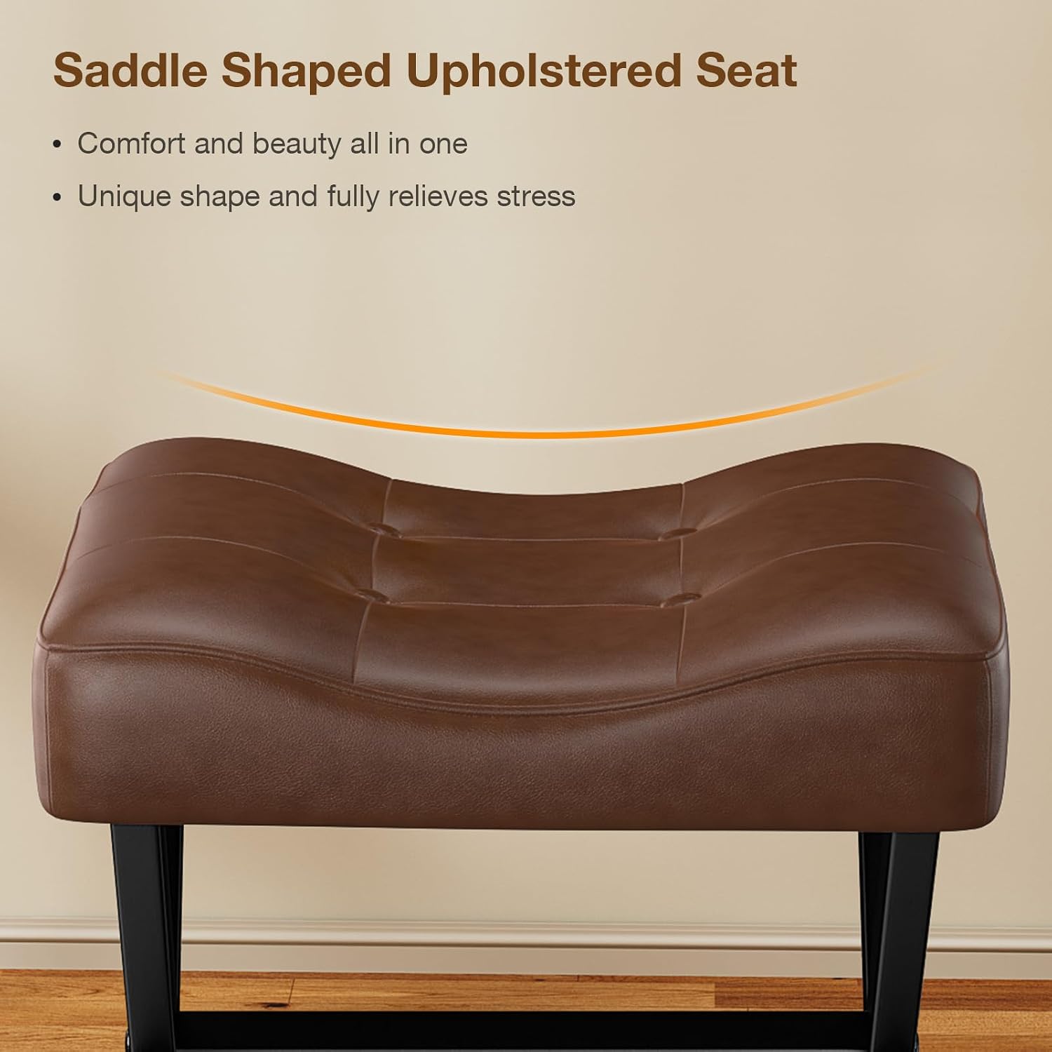 Dark Brown Large Leather X-Leg Vanity Stool