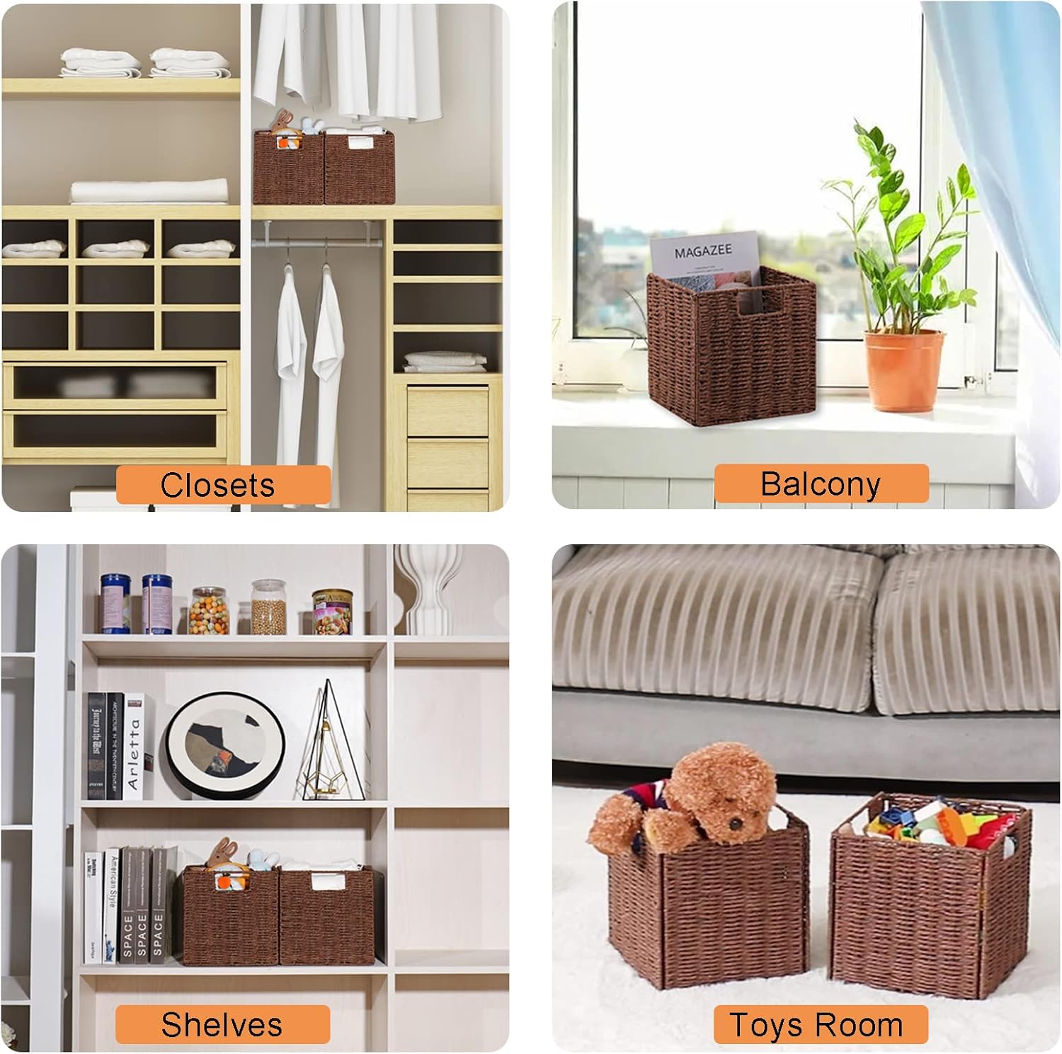 2 Pack Brown Small Wicker Cube Storage Baskets