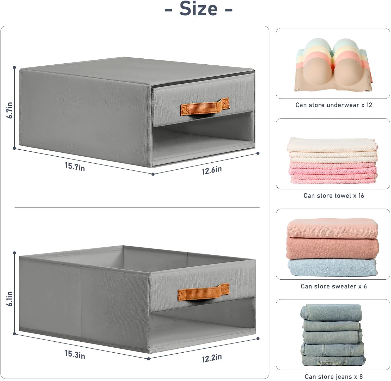 4 Pack Grey Stackable Fabric Storage Drawers With Clear Window