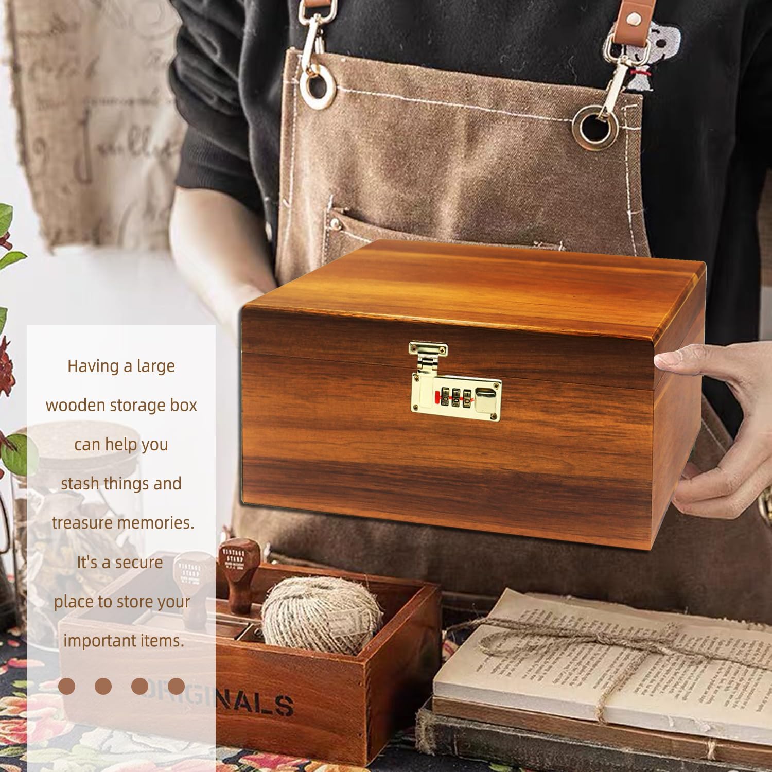 Large Combination Lock Wooden Storage Chest