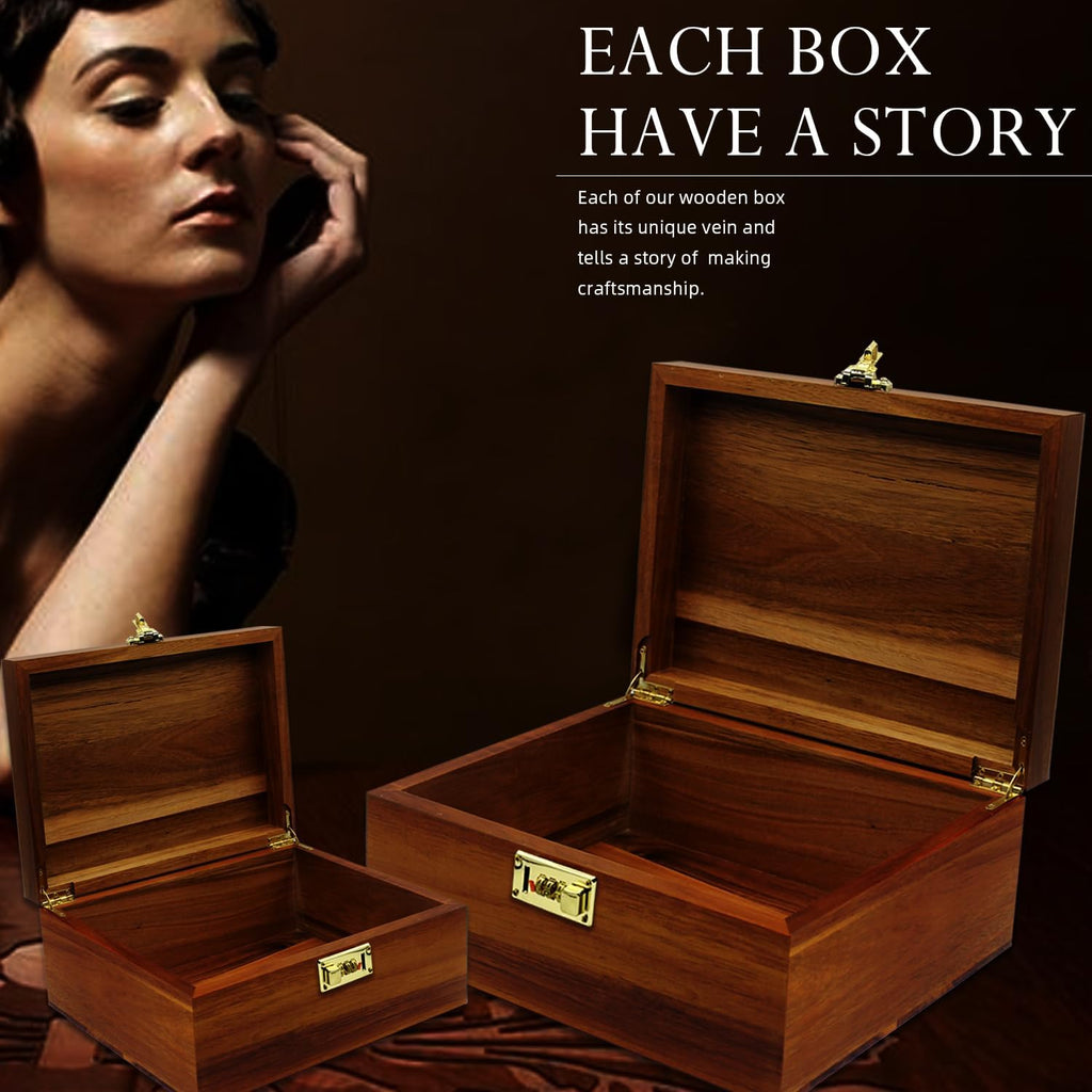2 Pack Large Acacia Wooden Lockable Keepsake Boxes